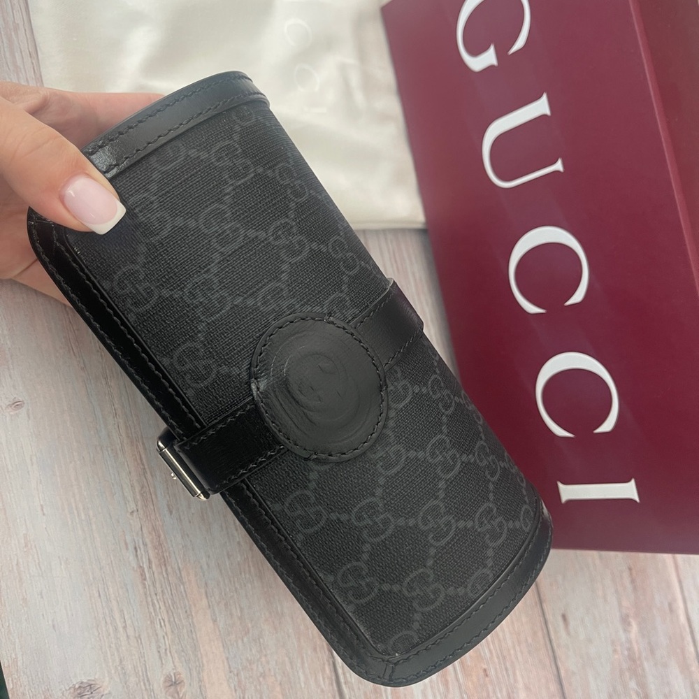 $2,400 New, Authentic GUCCI Supreme Monogram Calfskin Watch Travel Case Black